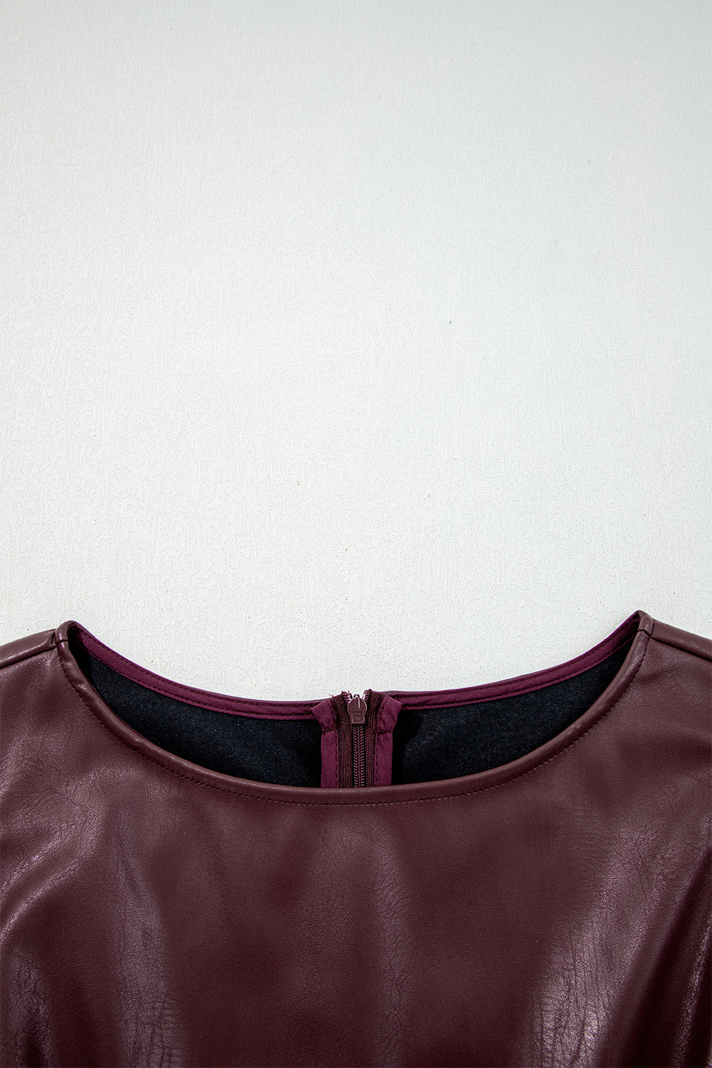 Coffee Faux Leather Sleeveless Round Neck Mini Dress