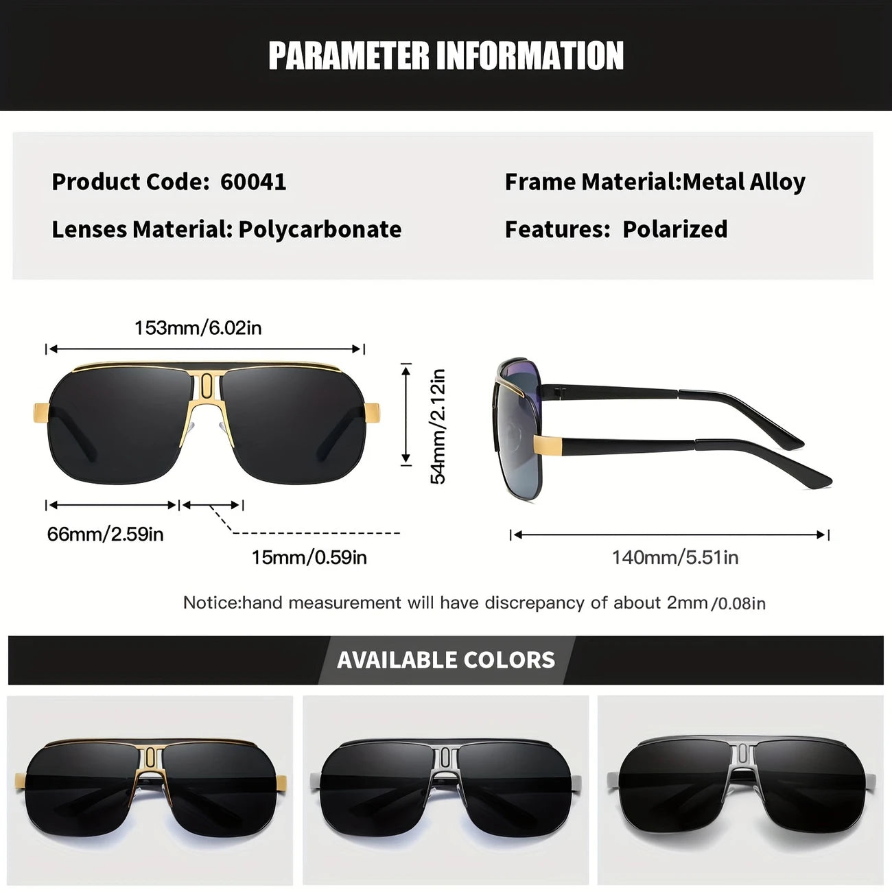 ROYALHOT MEN BLACK W/GOLD RIM POLARIZED SQUARE SUNGLASSES