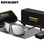 ROYALHOT MEN BLACK W/SILVER RIM POLARIZED SQUARE SUNGLASSES
