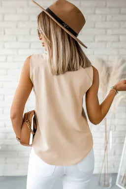 SHEWIN WOMEN V NECK KNOTTED SHOULDER SLEEVELESS TOP.