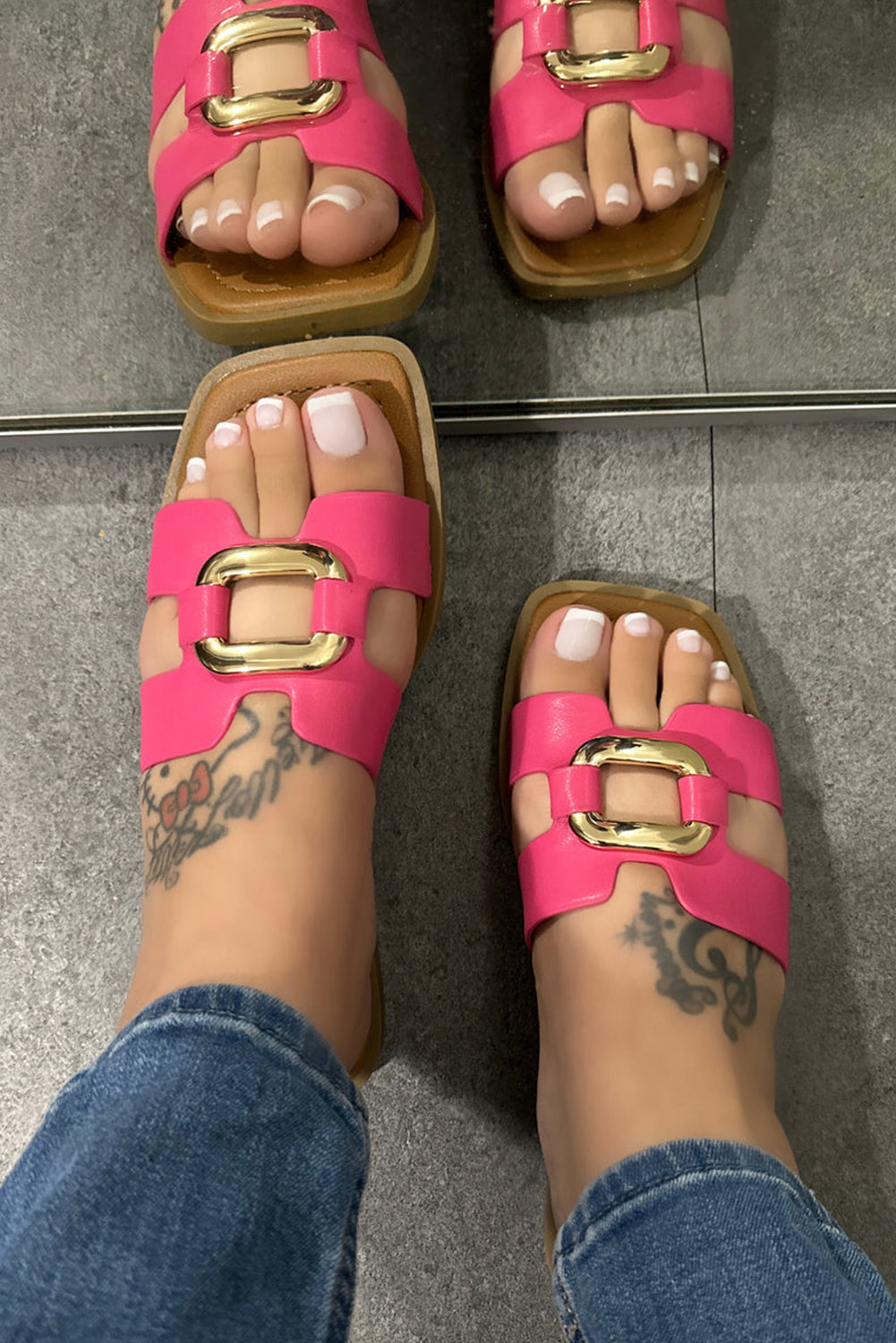 SHEWIN PINK METAL DECOR CUT OUT SQUARE TOE SLIPPERS