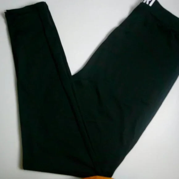 LW SPORTY WOMENS BLACK TWO-PIECE CROP TOP PANTS SET W/WHITE LETTER PRINT