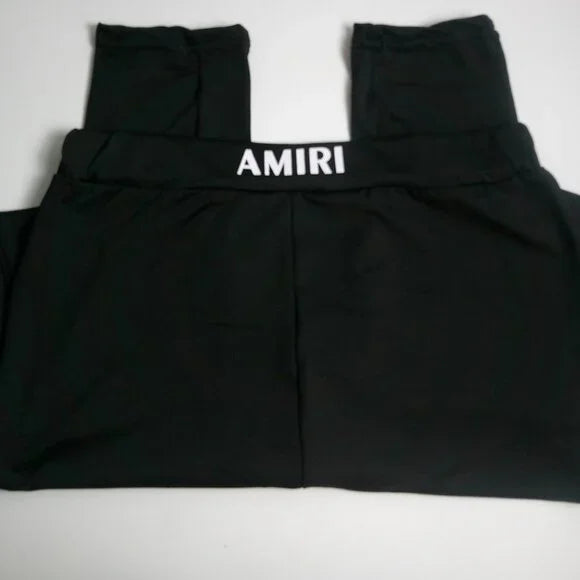 LW SPORTY WOMENS BLACK TWO-PIECE CROP TOP PANTS SET W/WHITE LETTER PRINT