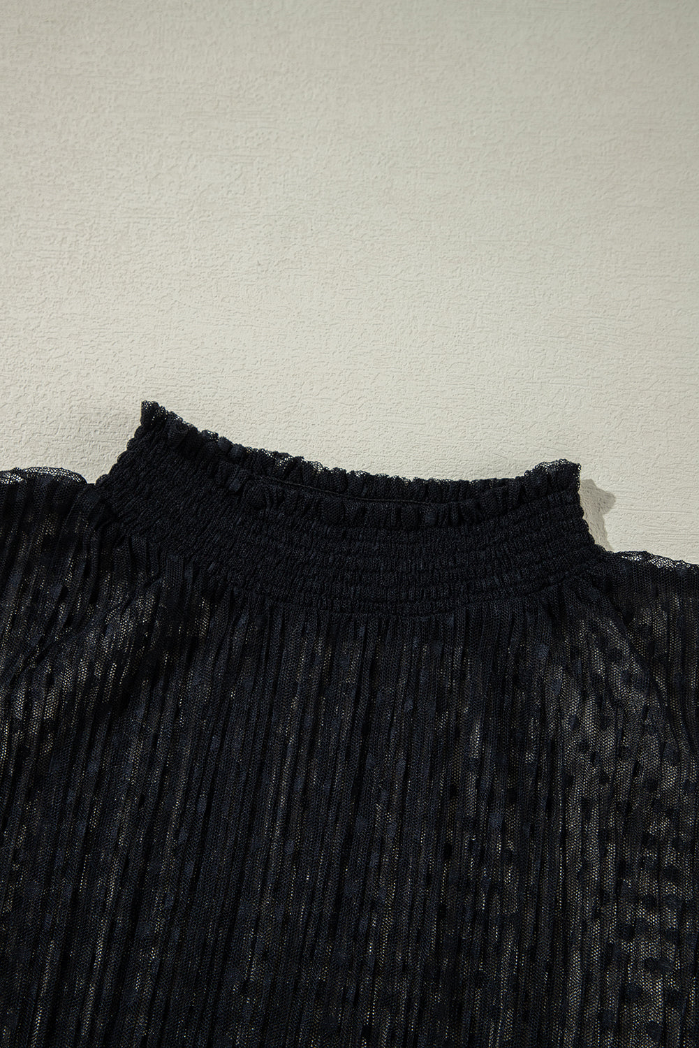 SHEWIN WOMEN BLACK DOTTY LACE LONG SLEEVE MOCK NECK SHEER TOP.