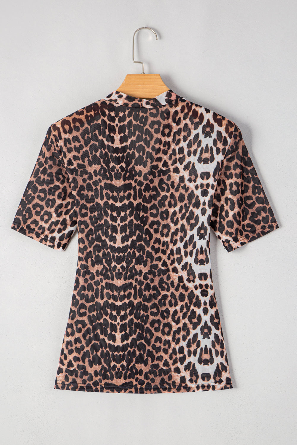 SHEWIN WOMEN BLACK LEOPARD WRAPPED V-NECK SHORT-SLEEVE T-SHIRT