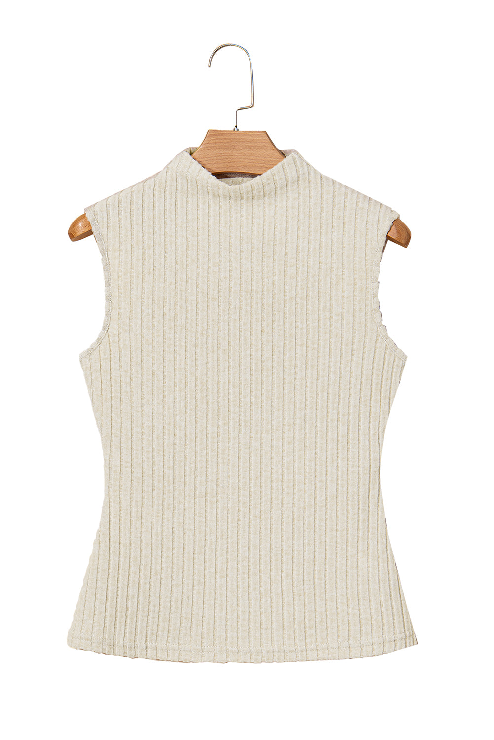 SHEWIN WOMEN APRICOT RIBBED KNIT MOCK NECK TANK TOP