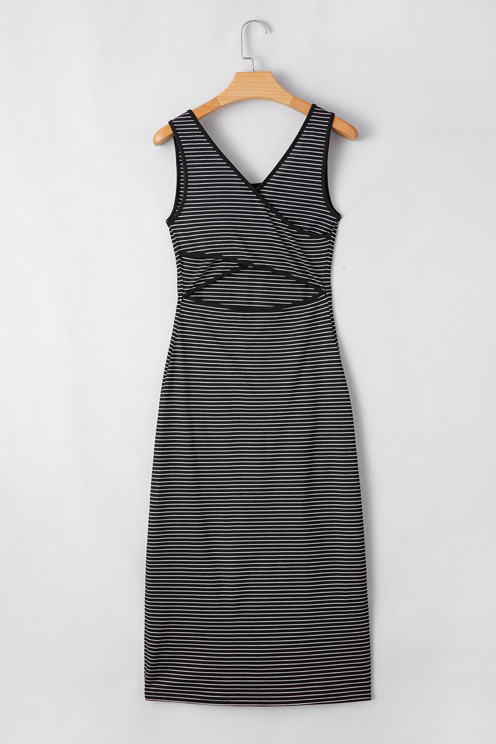 SHEWIN STRIPED CRISS CROSS BACK SIDE SLITS SLIM FIT SLEEVELESS DRSS