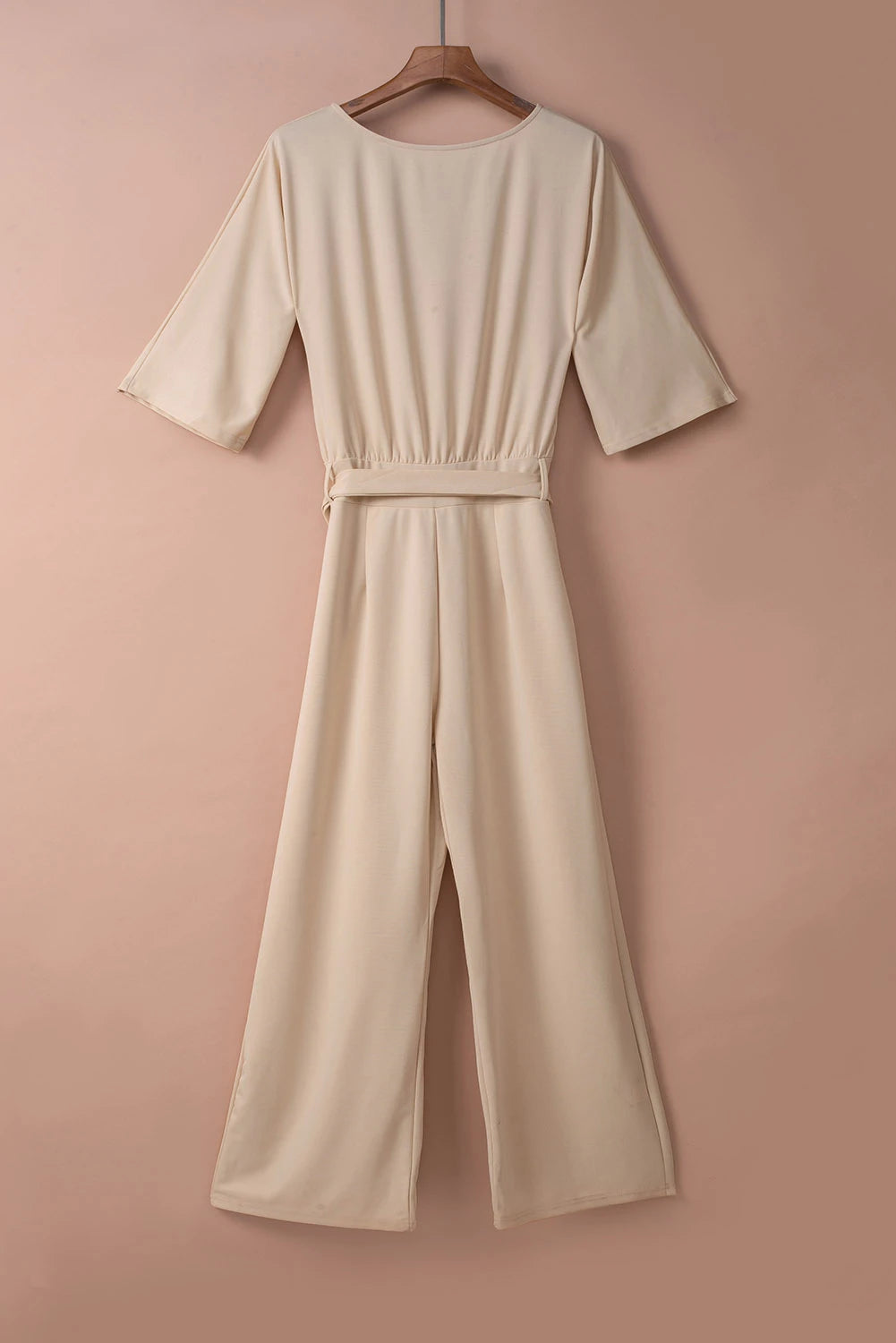SHEWIN WOMENS APRICOT BOAT NECK KNOT WIDE LEG JUMPSUIT