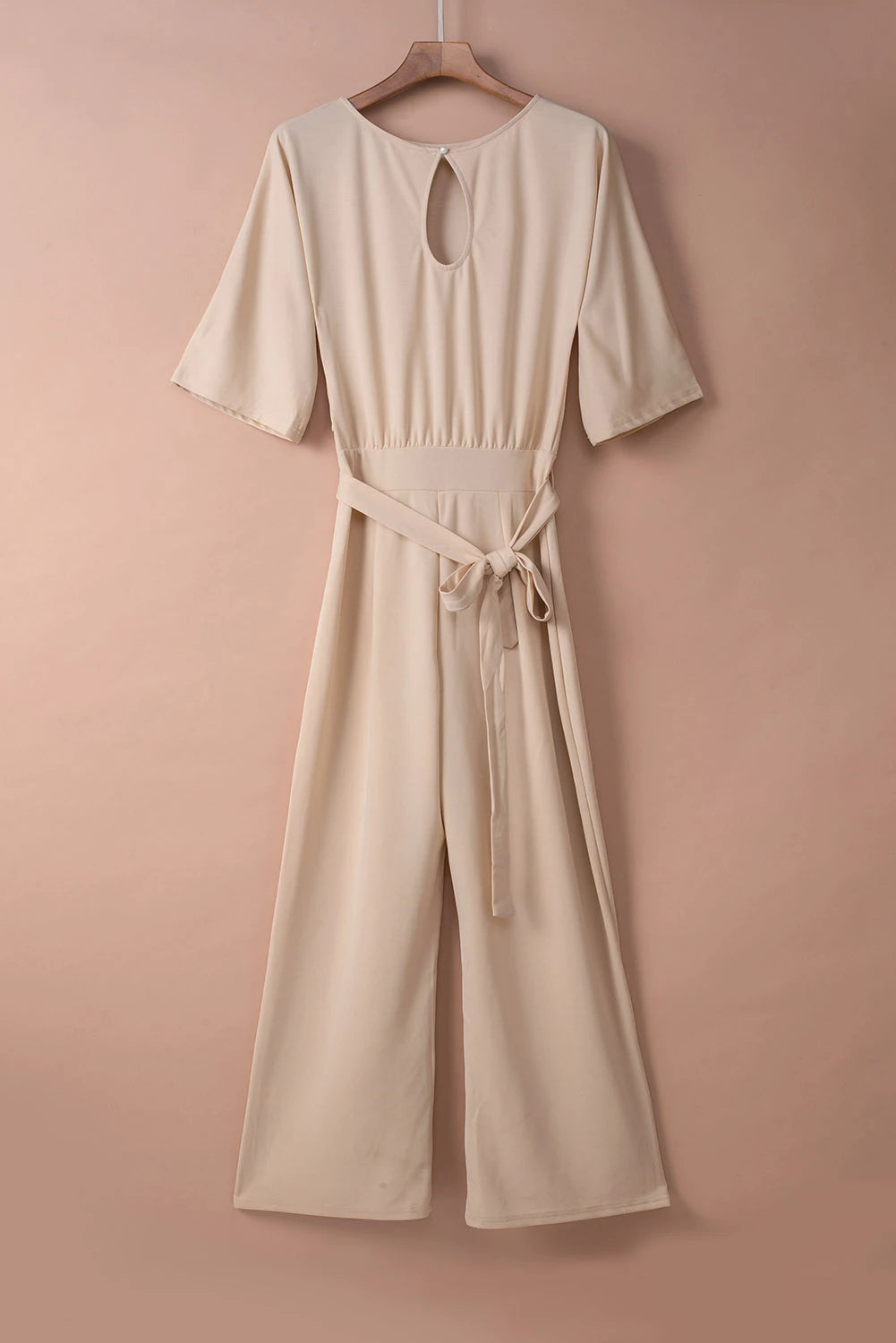 SHEWIN WOMENS APRICOT BOAT NECK KNOT WIDE LEG JUMPSUIT