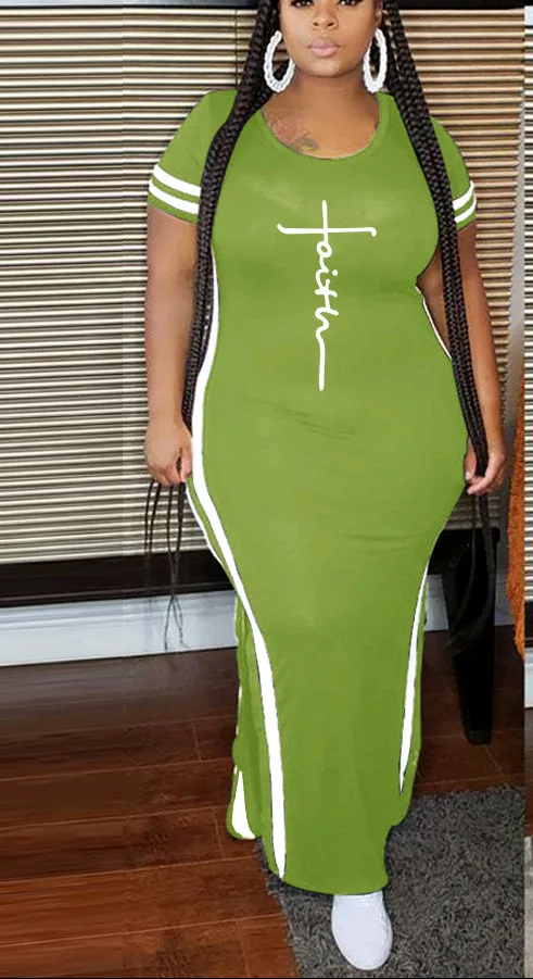 PHILLYS TREASURE WOMEN'S SHORT SLEEVE ROUND NECK MAXI DRESS