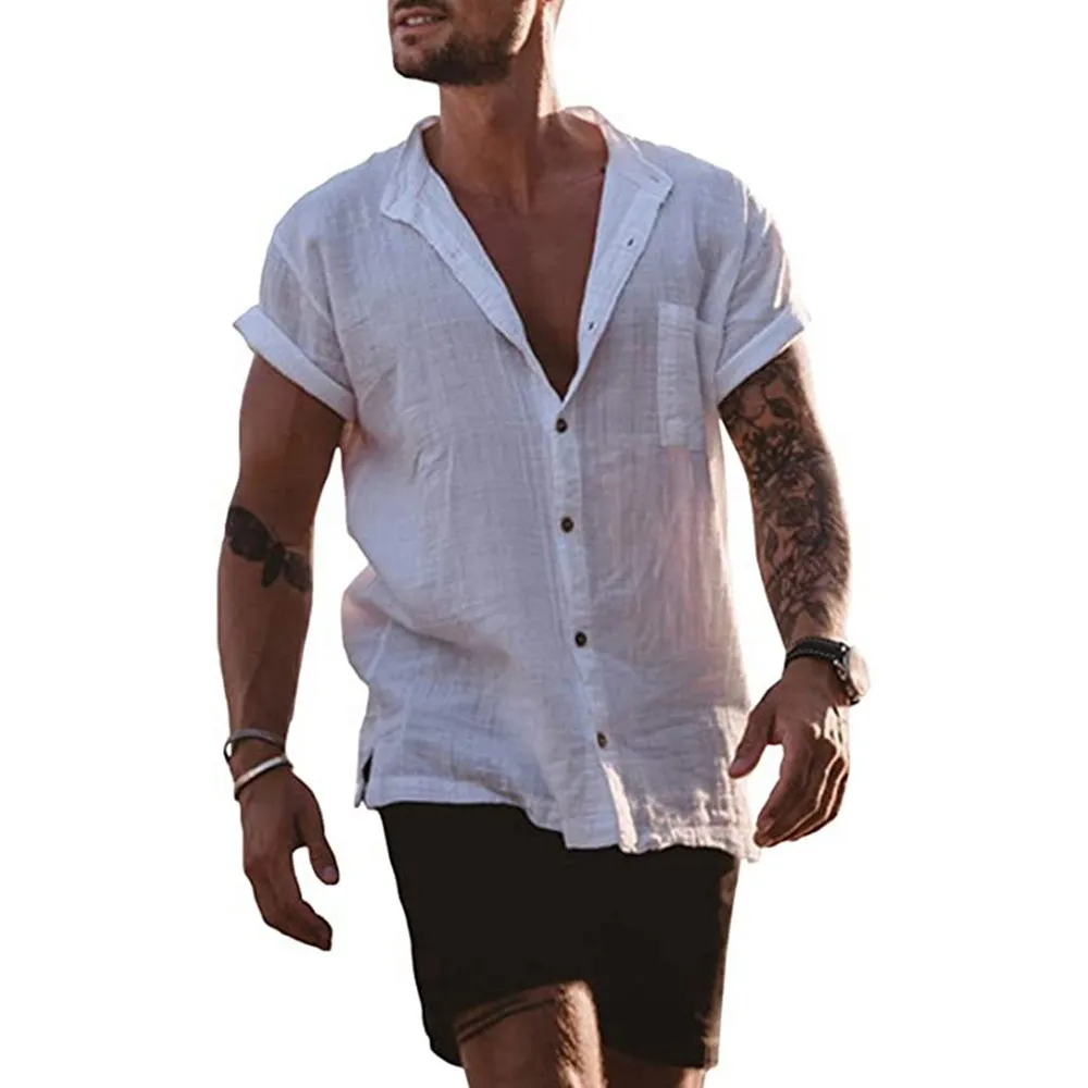 PHILLYS TREASURE MEN COTTON AND LINEN SHORT SLEEVE SHIRT