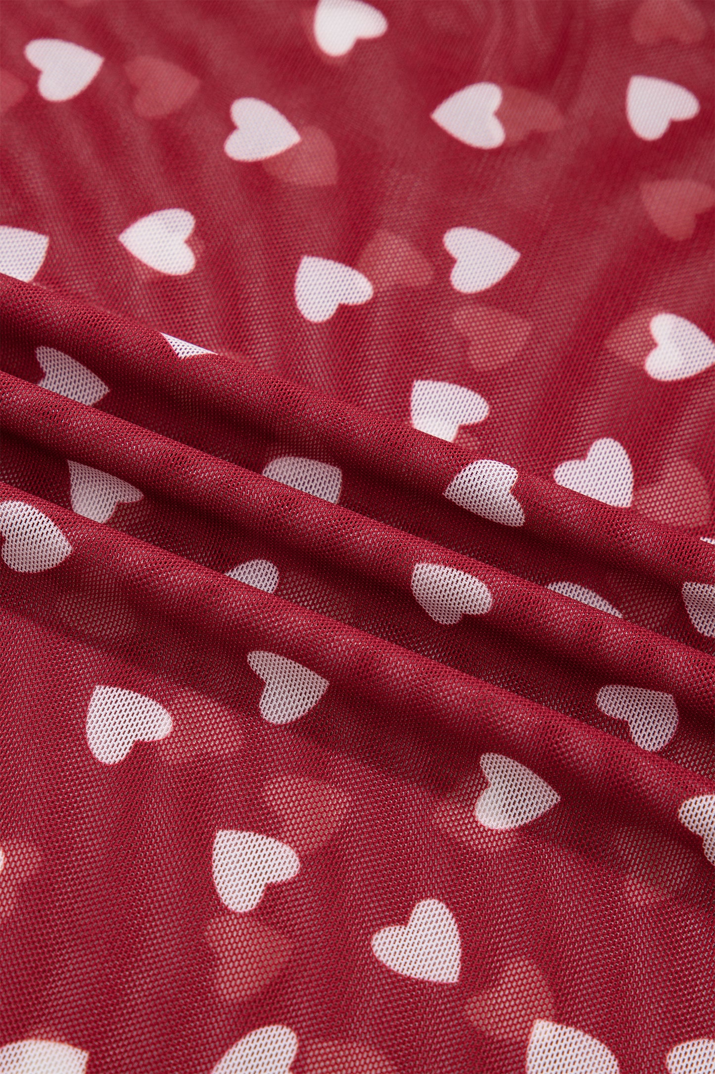 Pink Allover Heart Print Mesh Short Sleeve Top