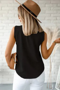 SHEWIN WOMEN V NECK KNOTTED SHOULDER SLEEVELESS TOP.