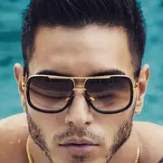 MEN BLACK W/GOLD ACCENTS DOUBLE BEAM FRAME SUNGLASSES