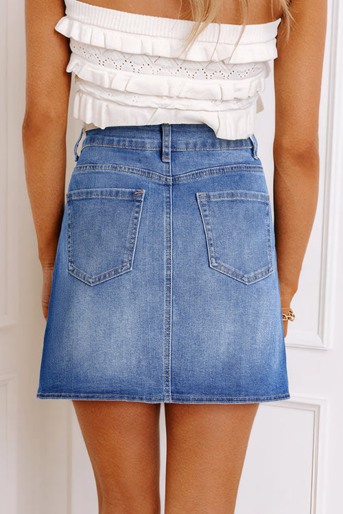 Ashleigh Blue Wrapped Crossed Waist Denim Mini Skirt Shewin