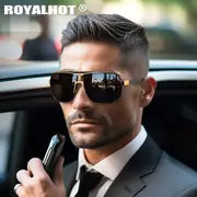 ROYALHOT MEN BLACK W/GOLD RIM POLARIZED SQUARE SUNGLASSES