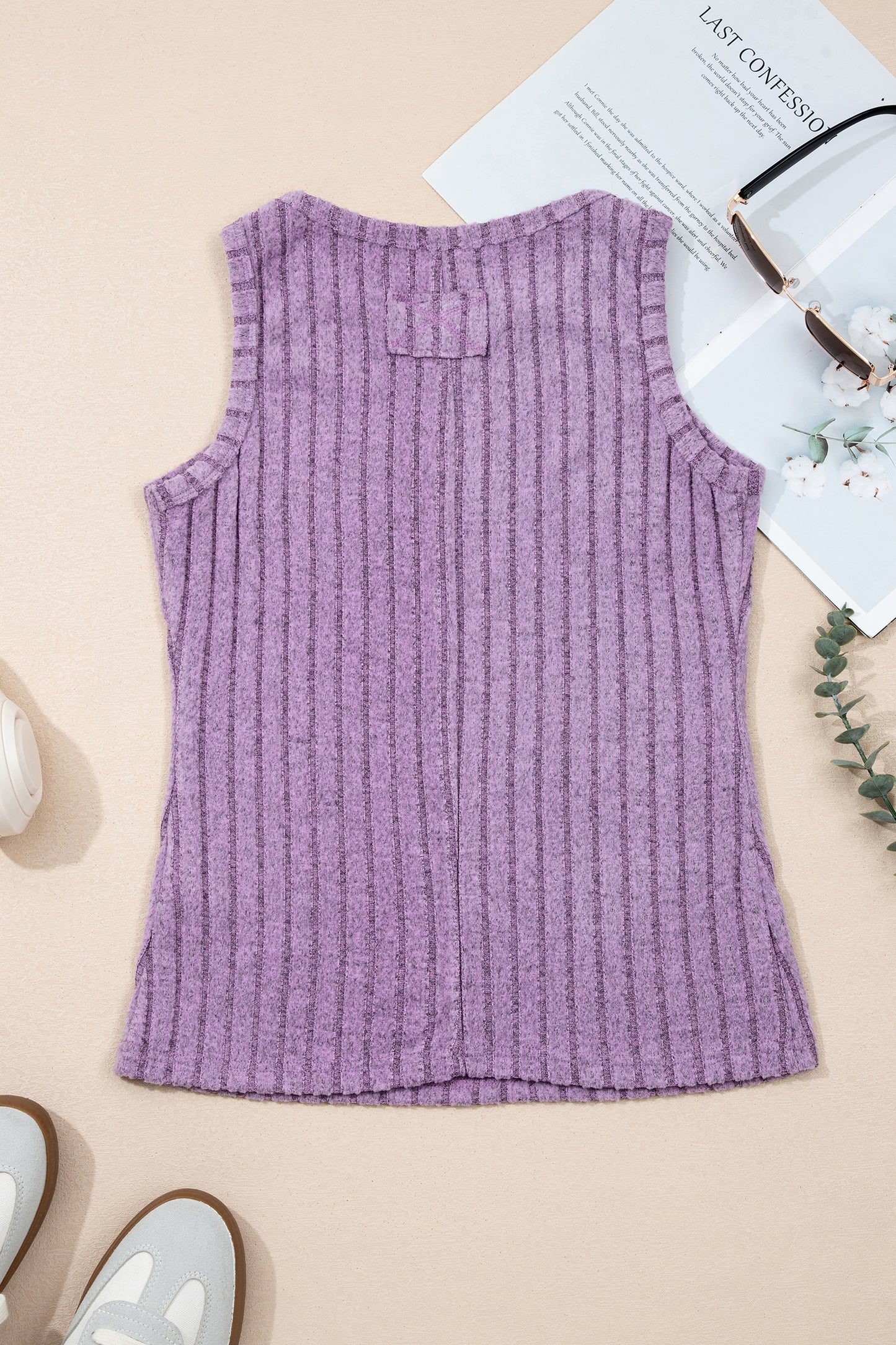 Sky Blue Slim Ribbed Mineral Wash Tank Top