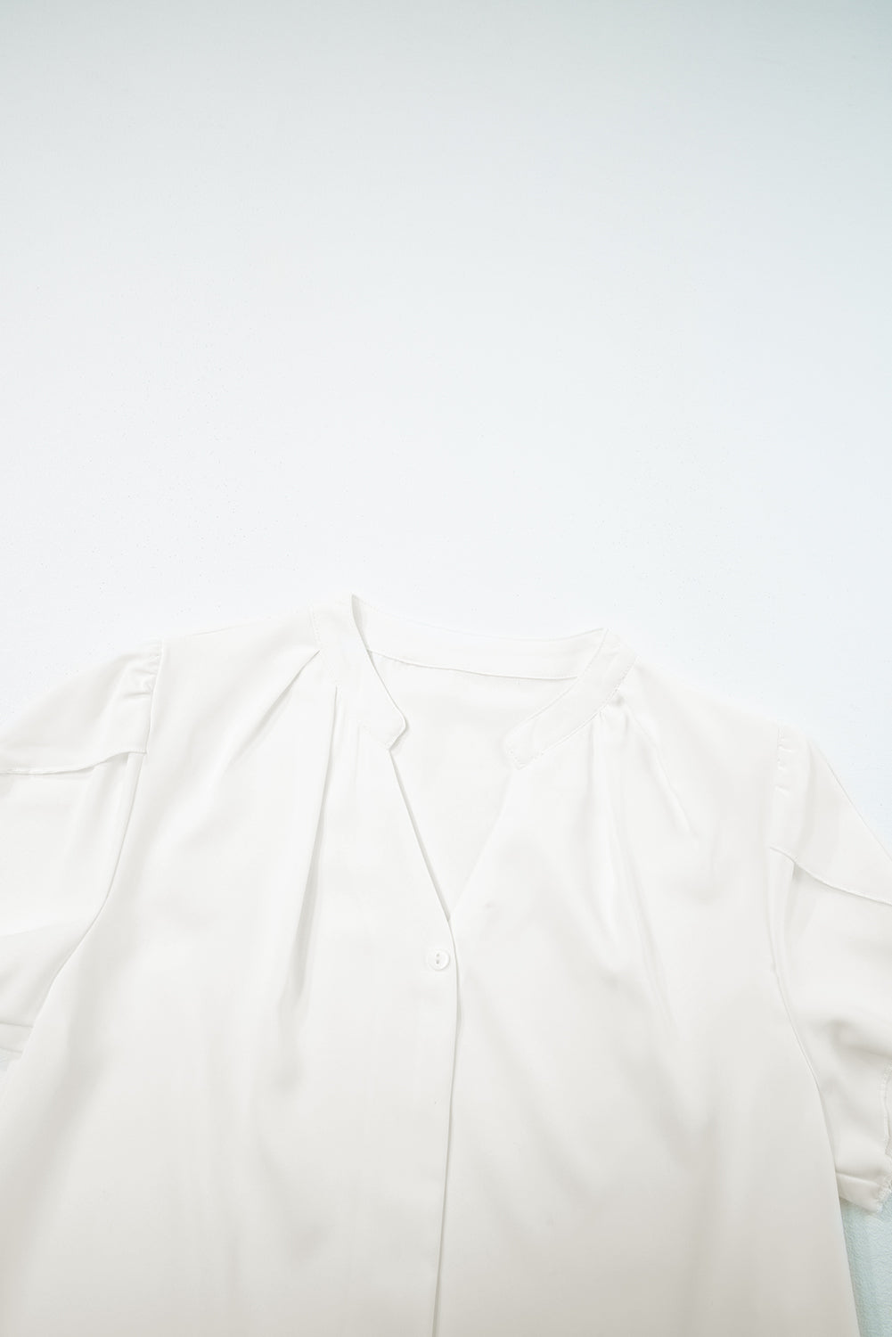 Beige Silky Notched Neckline Petal Sleeve Blouse