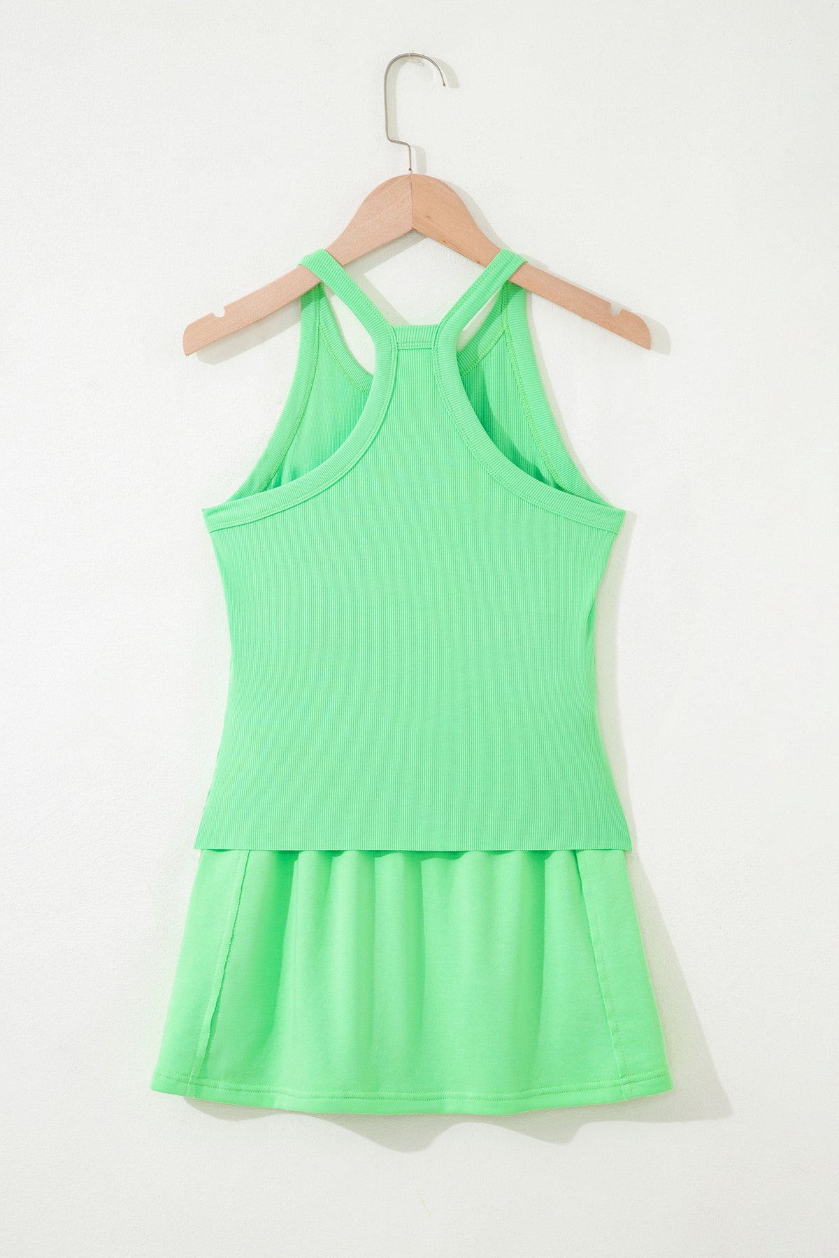 Green Slim Tank Top Elastic Waist Mini Skort 2pcs Outfit Shewin