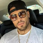 MEN BLACK W/GOLD ACCENTS DOUBLE BEAM FRAME SUNGLASSES