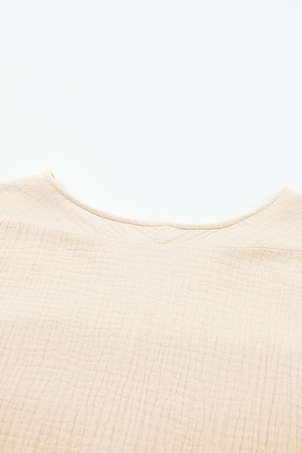 Sky Blue Frayed Batwing Sleeve Textured Cotton Blouse