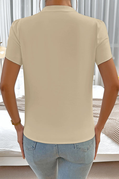 Beige Silky Notched Neckline Petal Sleeve Blouse Shewin