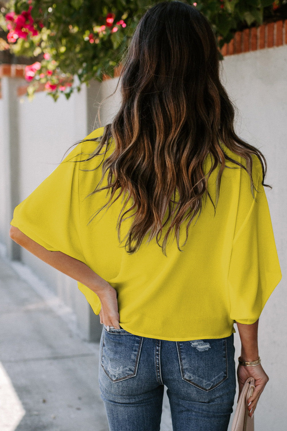 Golden Glow Women's Casual Summer Sleeve Wrap V Neck Draped Blouses Shewin