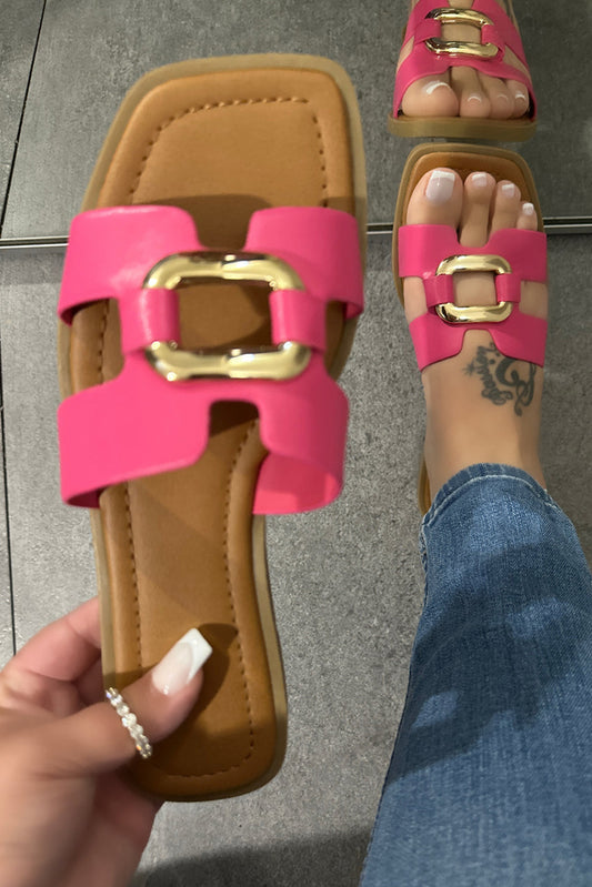 SHEWIN PINK METAL DECOR CUT OUT SQUARE TOE SLIPPERS