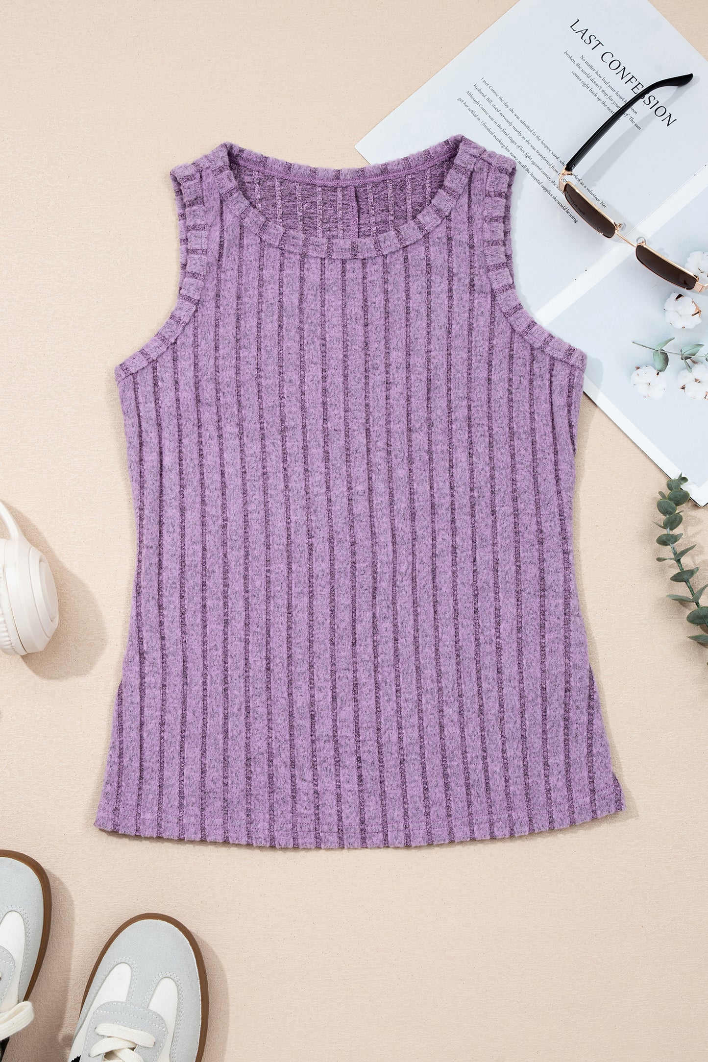 Sky Blue Slim Ribbed Mineral Wash Tank Top