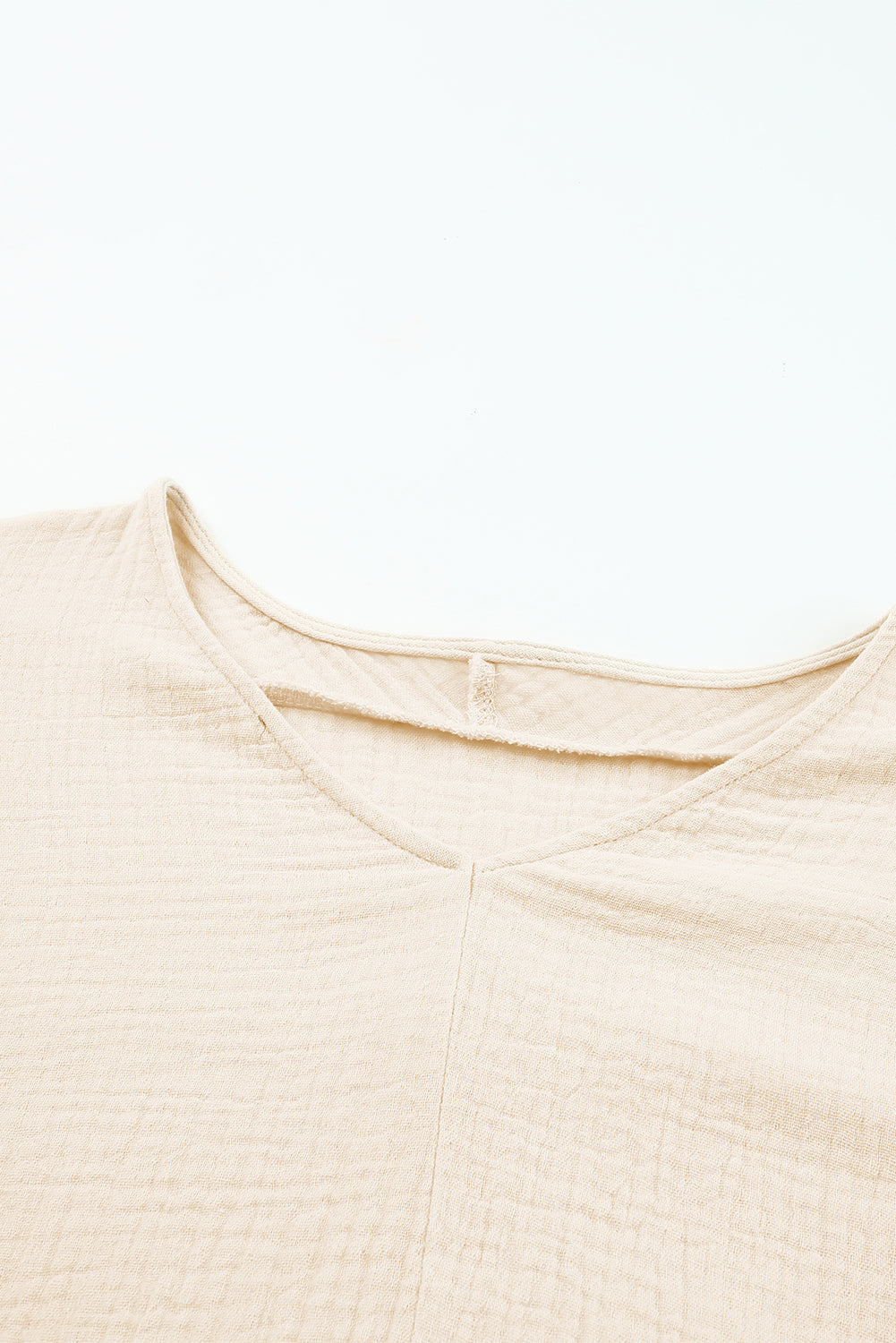 Sky Blue Frayed Batwing Sleeve Textured Cotton Blouse