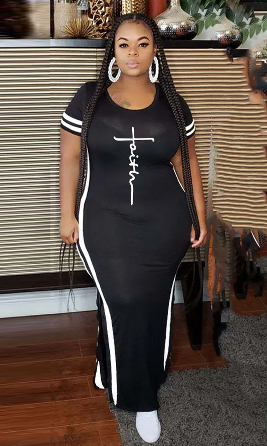 PHILLYS TREASURE WOMEN'S SHORT SLEEVE ROUND NECK MAXI DRESS