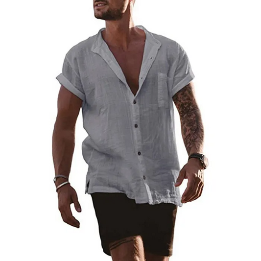 PHILLYS TREASURE MEN COTTON AND LINEN SHORT SLEEVE SHIRT