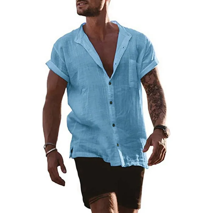 PHILLYS TREASURE MEN COTTON AND LINEN SHORT SLEEVE SHIRT