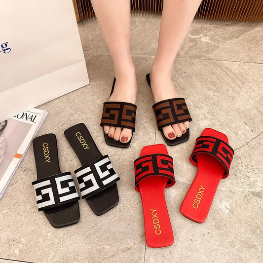 WOMEN'S LETTER EMBROIDERED FLAT SLIPPERS